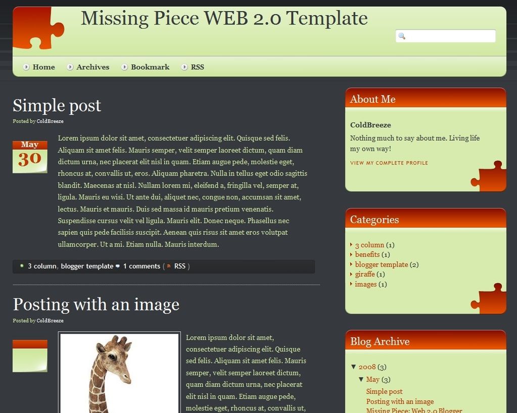MISSING PIECE | BLOGGER WEB 2.0 XML TEMPLATE