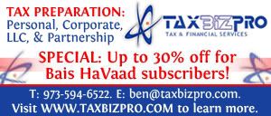 Tax Biz Pro: Tax Preparation; Personal, Corporate, LLC, & Partnership. Special: Up to 30% off for Bais HaVaad Suscribers!