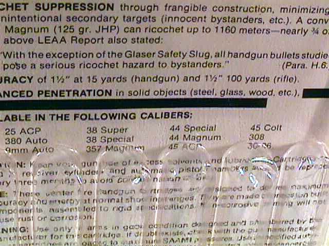 Glaser Safety Slug 45 ACP in Blister Pack 45ACP : Pistol Ammo at GunBroker. 