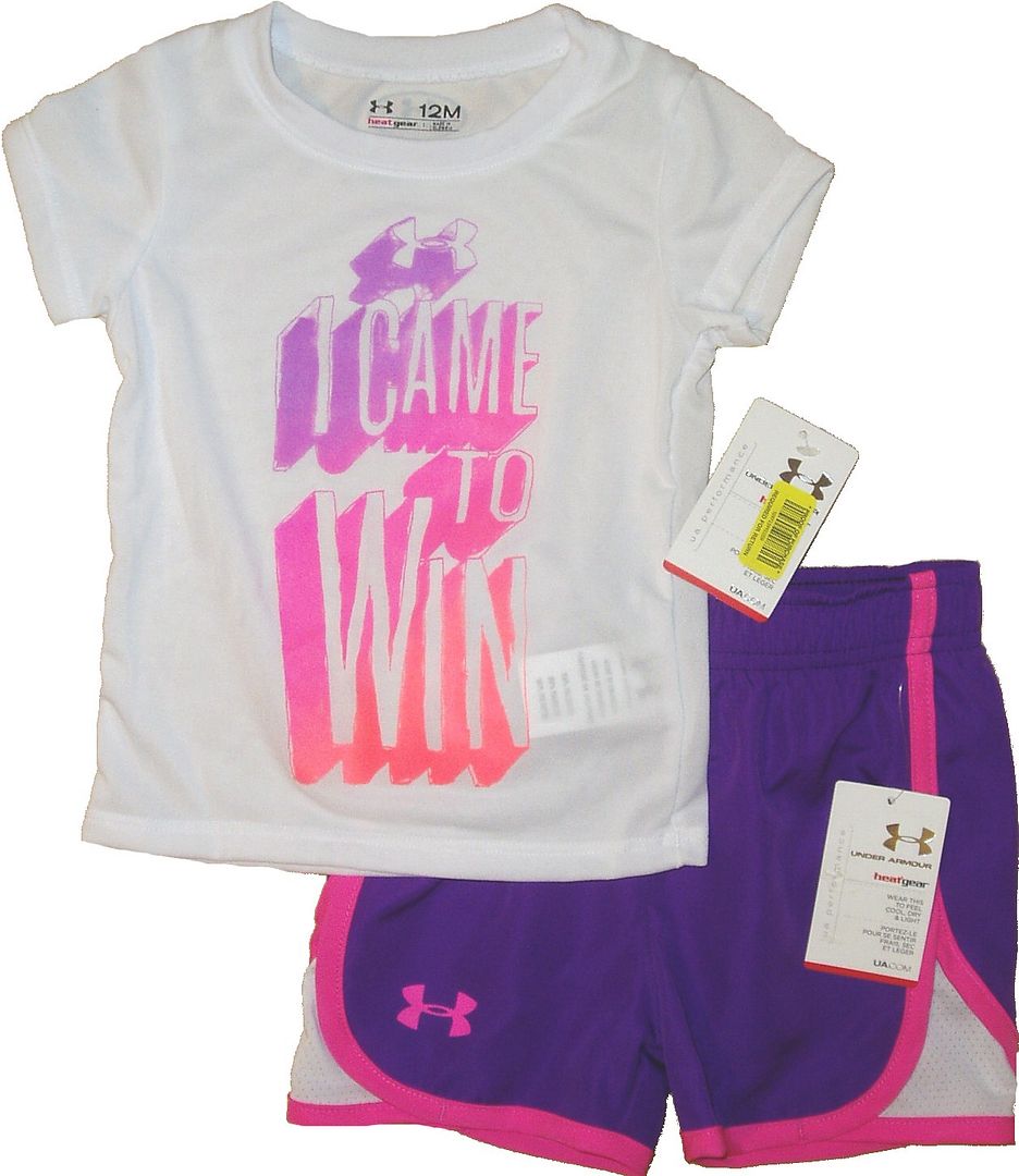 GIRLS UNDER ARMOUR SHIRT SHORTS SET ATHLETIC ACTIVE SPORTS 2 PC