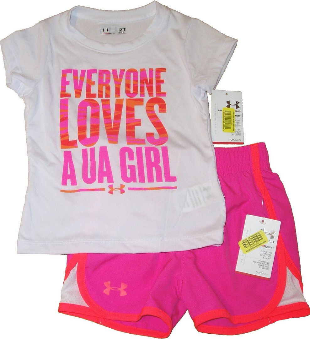GIRLS UNDER ARMOUR SHIRT SHORTS SET ATHLETIC ACTIVE SPORTS 2 PC