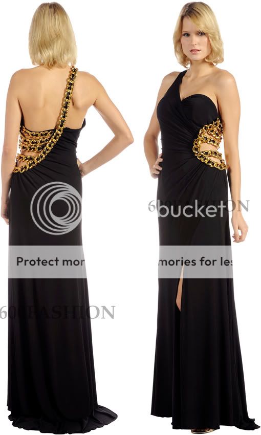 F630 Black Stratched Open Side Chain Pageant Occasion prom dress 