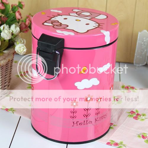 Hello Kitty Trash Can Waste Container Basket Garbage Refuse Bin 