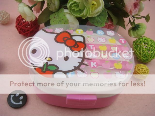 Hello Kitty 2 Tier Bento Lunch Box Spoon Fork Pink  