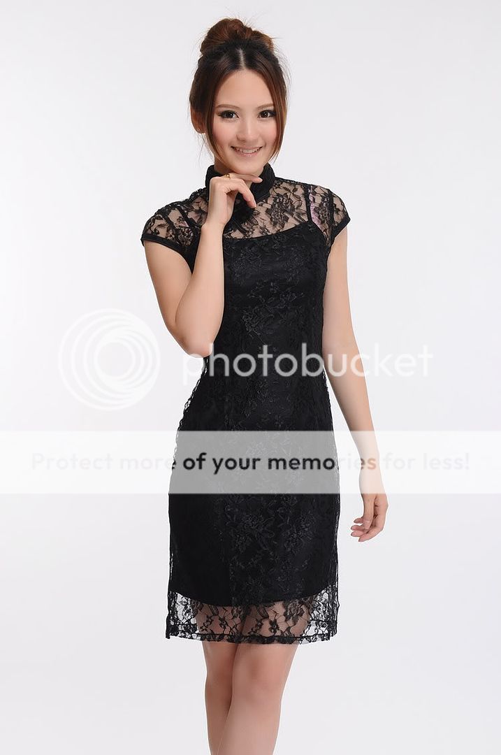 Chinese Cheongsam Qipao Evening Dress Lace Black 26185  