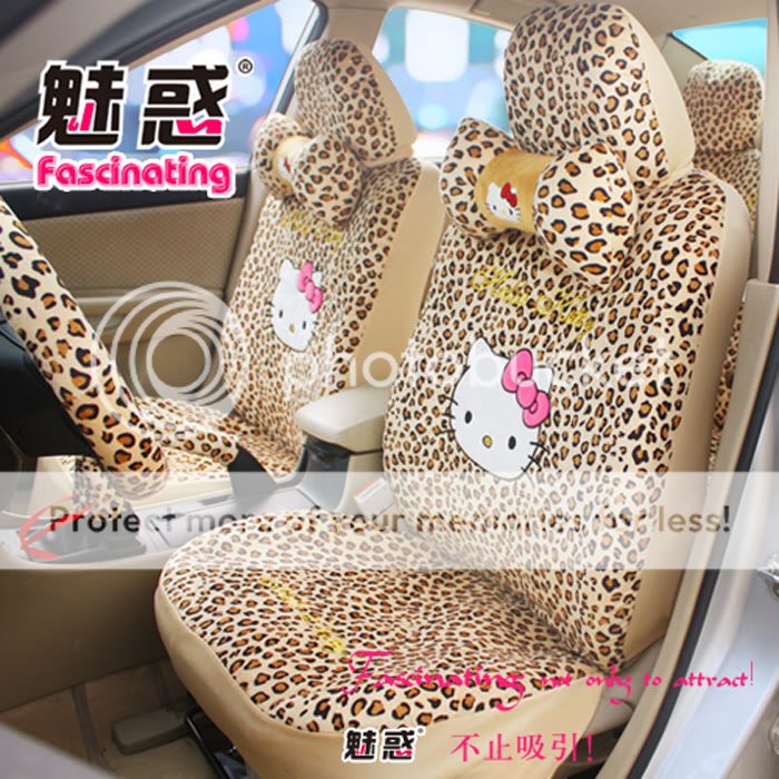 Hello Kitty Auto Car Front Rear Seat Plush Cover Cushion Set 18pcs Leopard Point