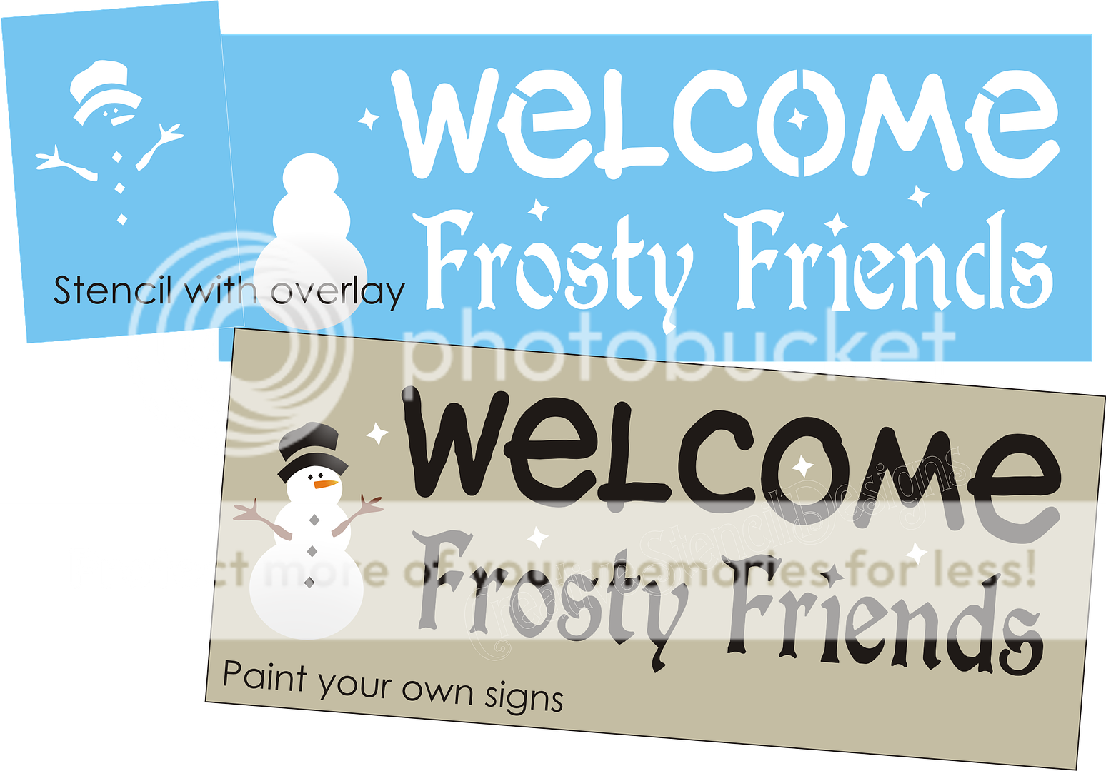 New Stencil #C70 ~ Frosty Friends Welcome with Snowman Snowflakes 