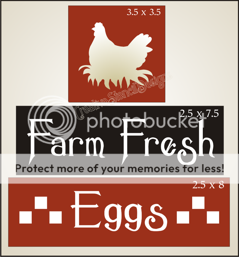 New Stencil Trio #T32 ~ Farm Fresh Eggs with Chicken Hens nest topper 
