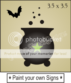 New Stencil #TT50 ~ Witch Cauldron with Bat, Bubbles and Star topper 