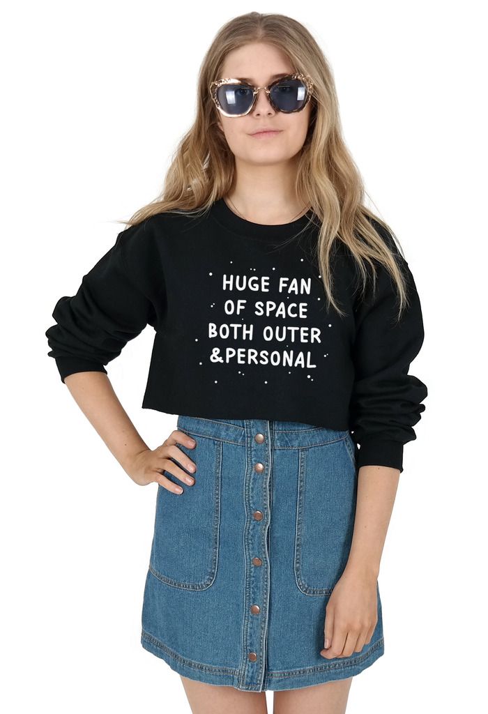 Huge Fan Of Space Both Outer and Personal Sweater Top Jumper Sweatshirt Slogan