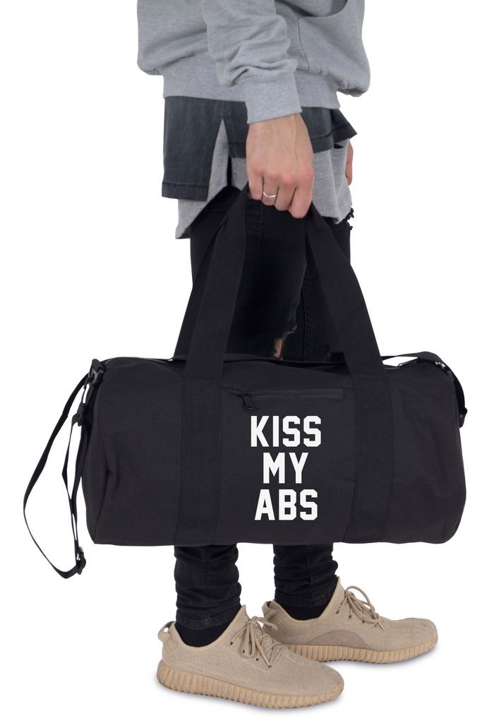 Kiss My Abs Barrel Gym Bag Duffel Fitness Slogan Yoga Weightlifting MMA Funny
