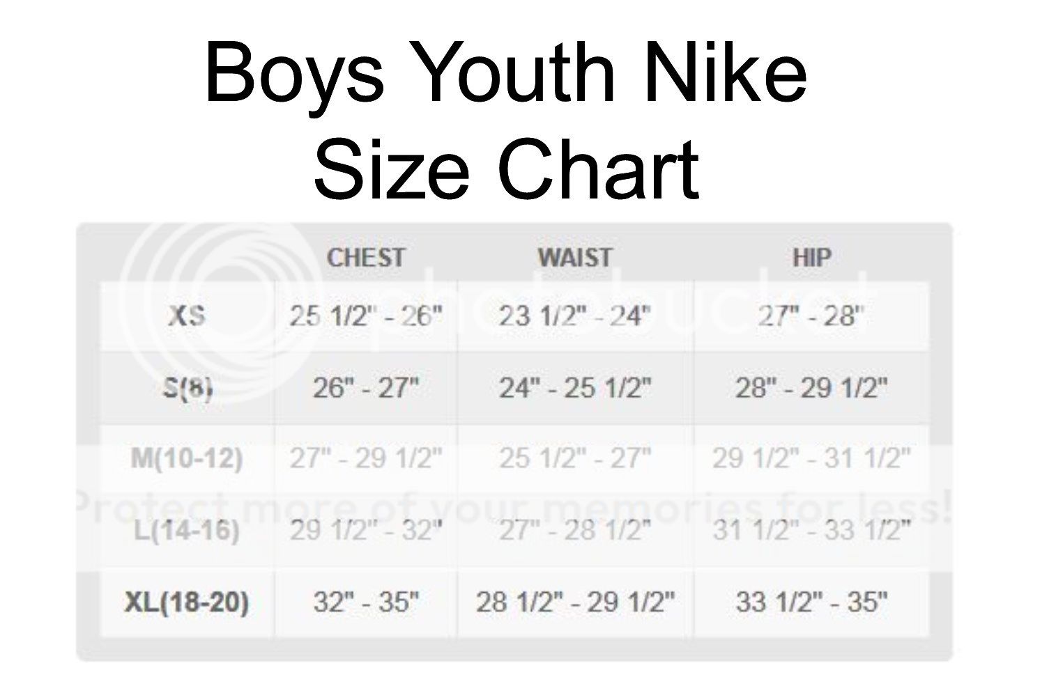 boys youth size chart