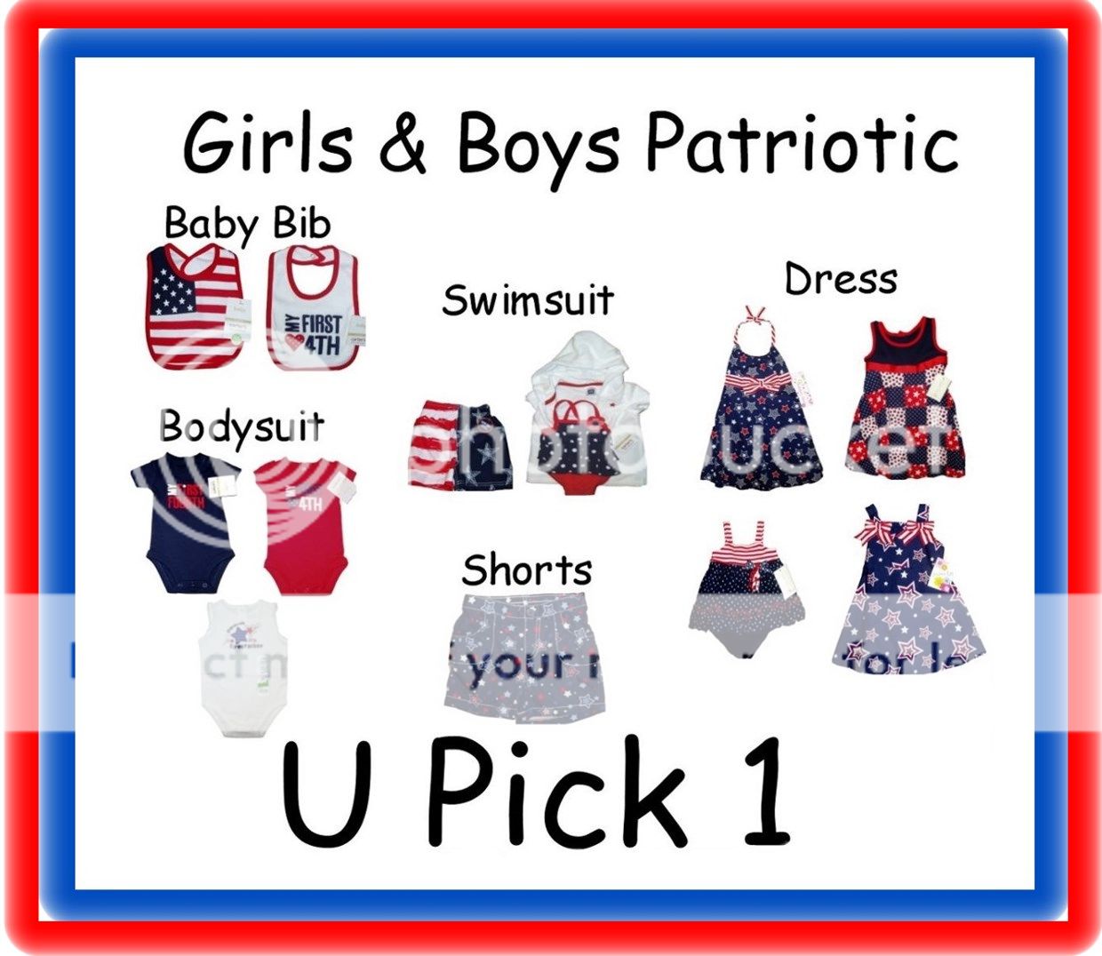 Red White Blue Patriotic Memorial Labor Day July 4th Holiday Girls Boys Clothing