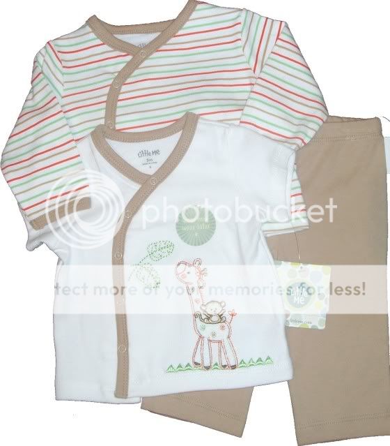   up front has embroider appliqued giraffe monkey on front pants are tan